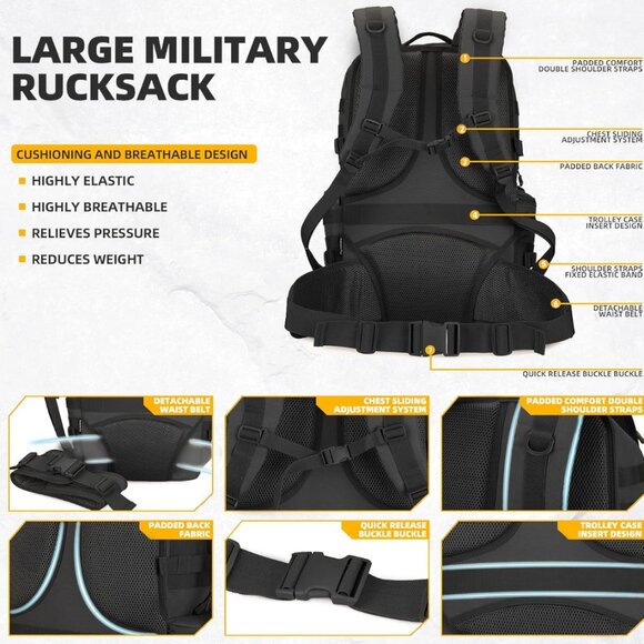 50L Military Tactical Backpack Hiking Waterproof Backpack Large Military Pack 3 - Picture 4 of 6